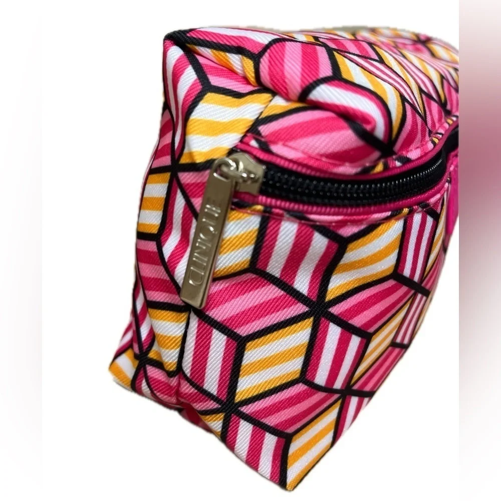 Clinique Cosmetic Travel Bag; Bright Pink, Black, Yellow, Zip Closure, NWOT